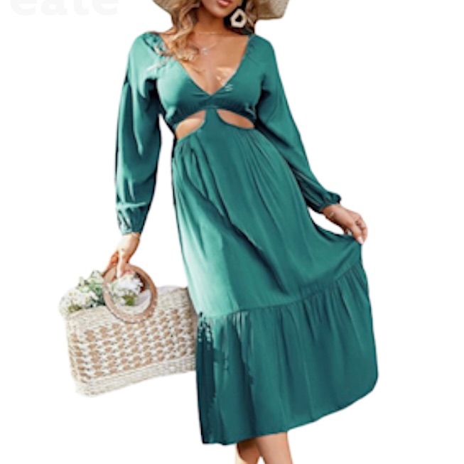 Simplee Women's Long Sleeve Sexy Deep Vneck Ruffle Midi Dress Nwt Xl